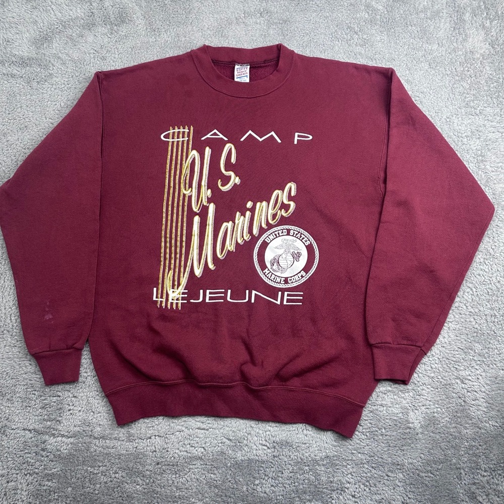 Soffe Sweatshirt Mens Large Maroon‎ Camp Lejeune US Marines Vintage 90s USA Made